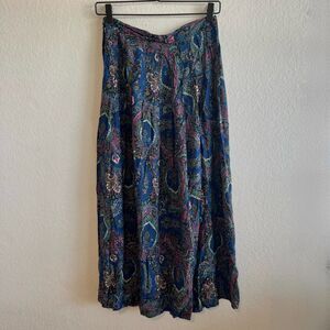 PINNACLE Vtg 90s Paisley Boho Black A-Line Maxi Skirt Fairy Cottage Womens XS